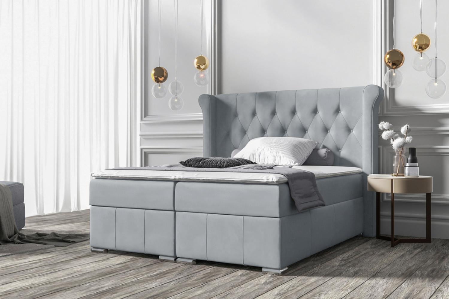 Stylefy 'Alonzo' Boxspringbett, Velours Monolith Silber 200 x 200 cm Bild 1