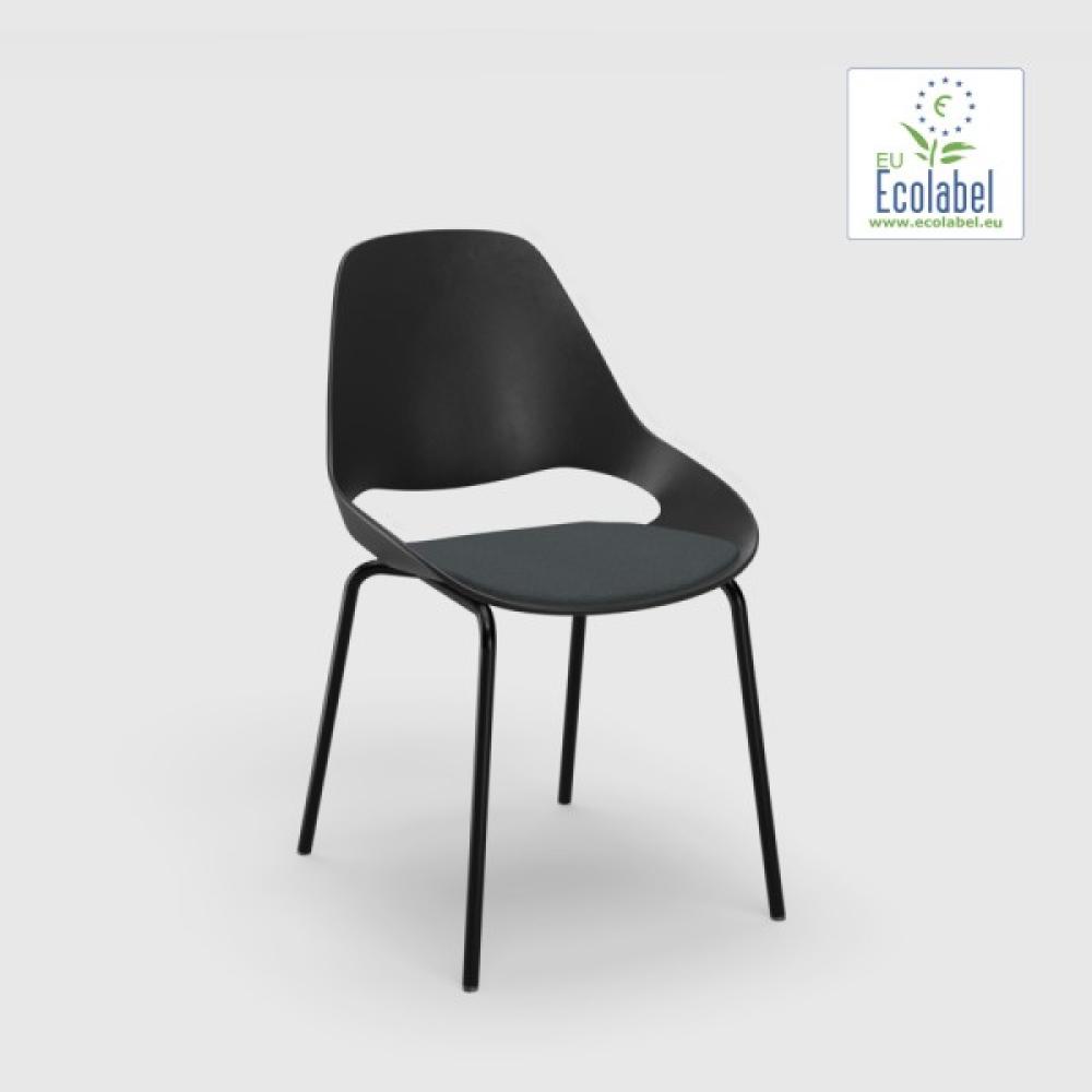 Stuhl ohne Armlehne FALK schwarz Tube aus Pulverbeschichtetem schwarzem Stahl Sitzpolster dunkelgrau Bild 1