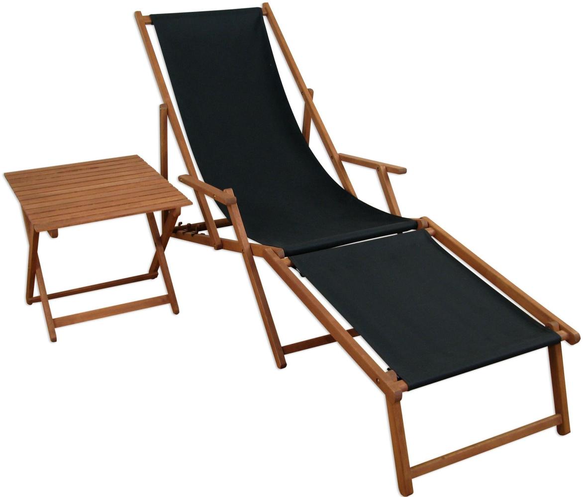 Gartenliege Sonnenliege schwarz Liegestuhl Fußteil Tisch Deckchair Holz Gartenmöbel 10-305 F T Bild 1