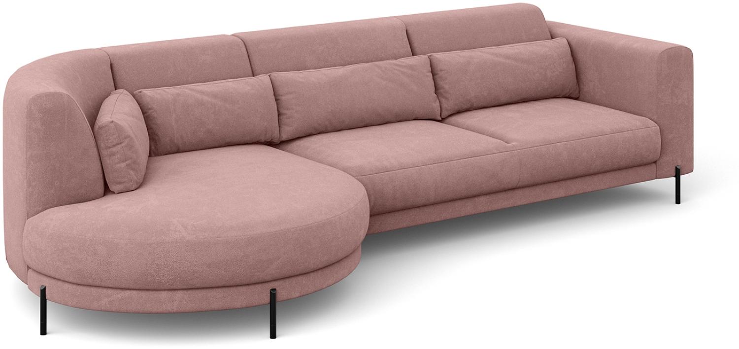 MEBLINI Ecksofa mit Kissen und Metallbeinen - Abgerundetes Sofa - Couch L-Form - Eckcouch - Wohnlandschaft - BOBBY - 319x159x89cm Links - Rosa Samt Bild 1