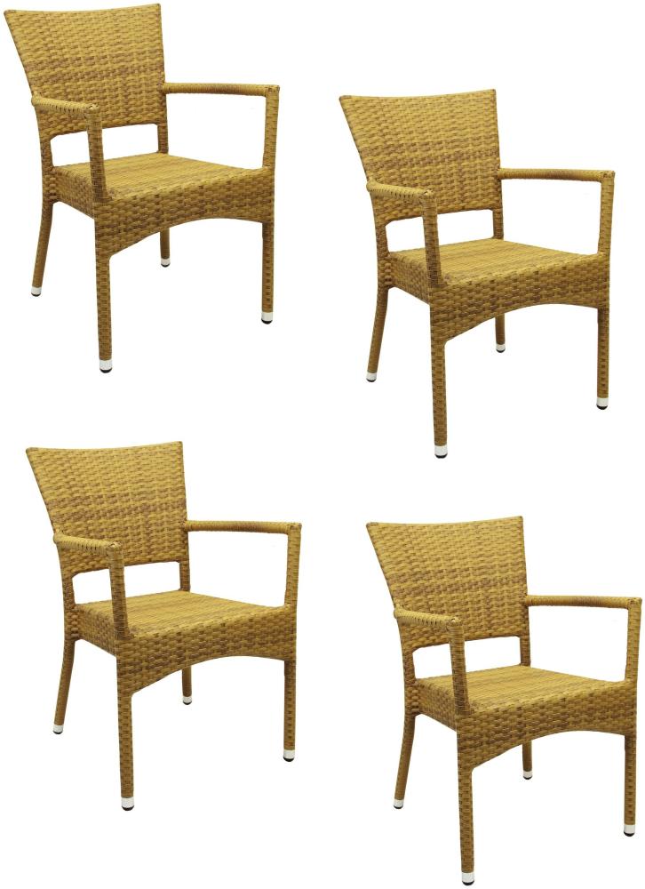 4x KONWAY® ROM Stapelsessel Tabaco Premium Polyrattan Garten Sessel Stuhl Set Bild 1