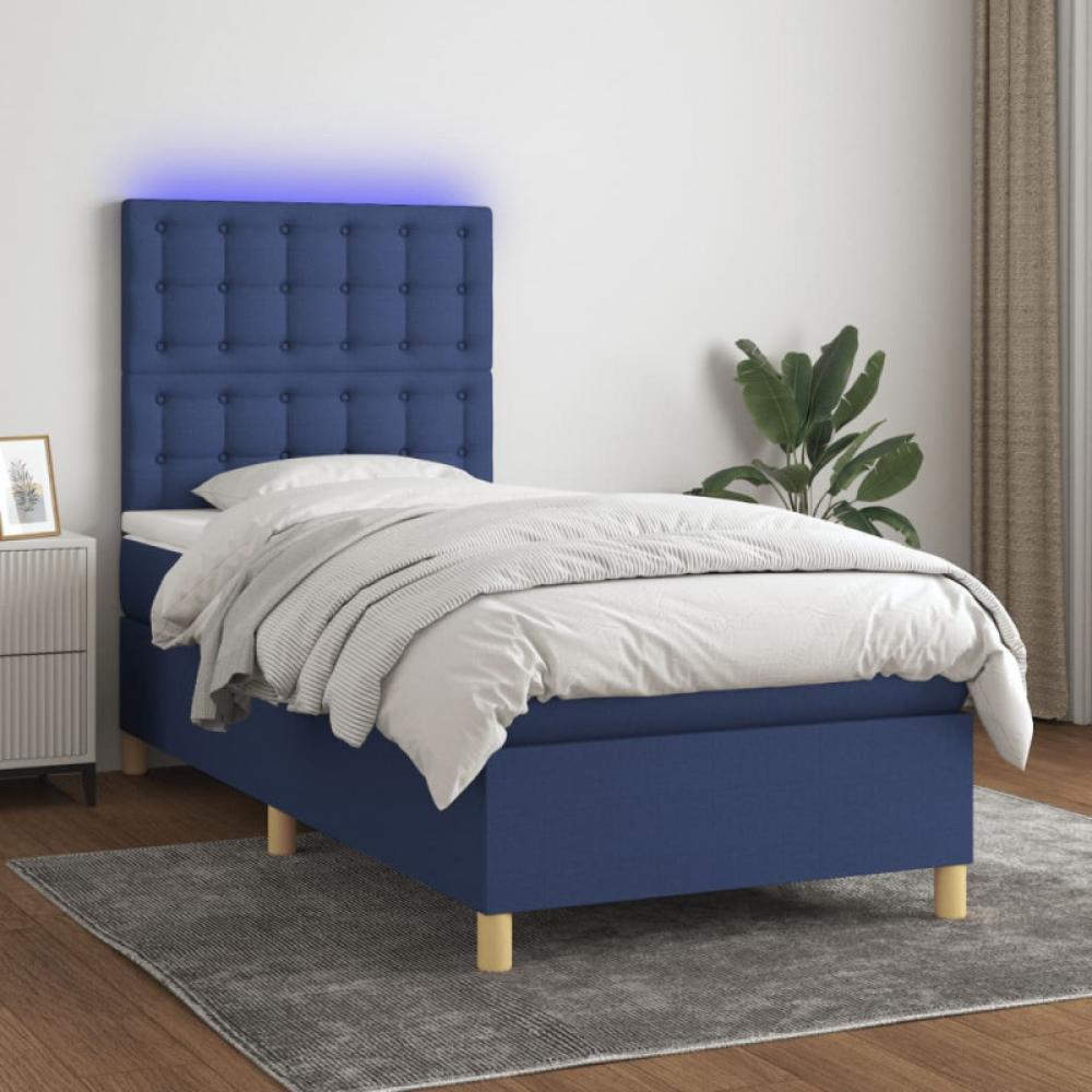 vidaXL Boxspringbett mit Matratze & LED Blau 90x200 cm Stoff Bild 1