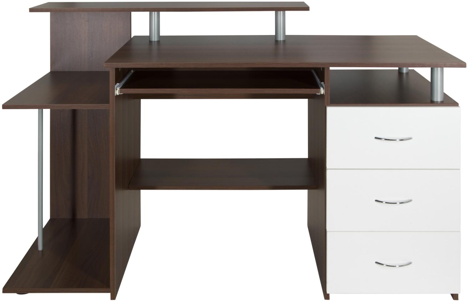 hjh 'Office' Schreibtisch mit Schubladen und Tastaturauszug, Walnuss/Weiß, 89 x 137 x 60 cm Bild 1