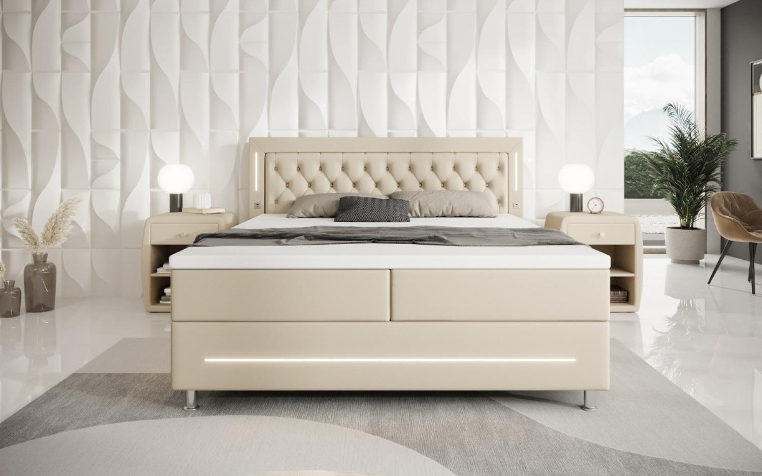 Boxspringbett Verdino mit RGB, USB und Stauraum 200x200 Beige H4 Bild 1