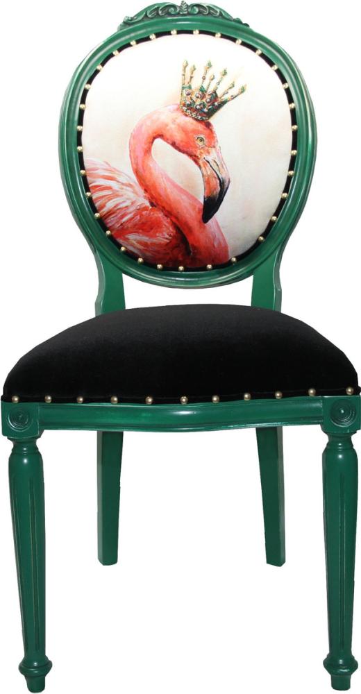Casa Padrino Barock Luxus Esszimmer Stuhl ohne Armlehnen Flamingo mit Krone mit Bling Bling Glitzersteinen - Designer Stuhl - Limited Edition Bild 1