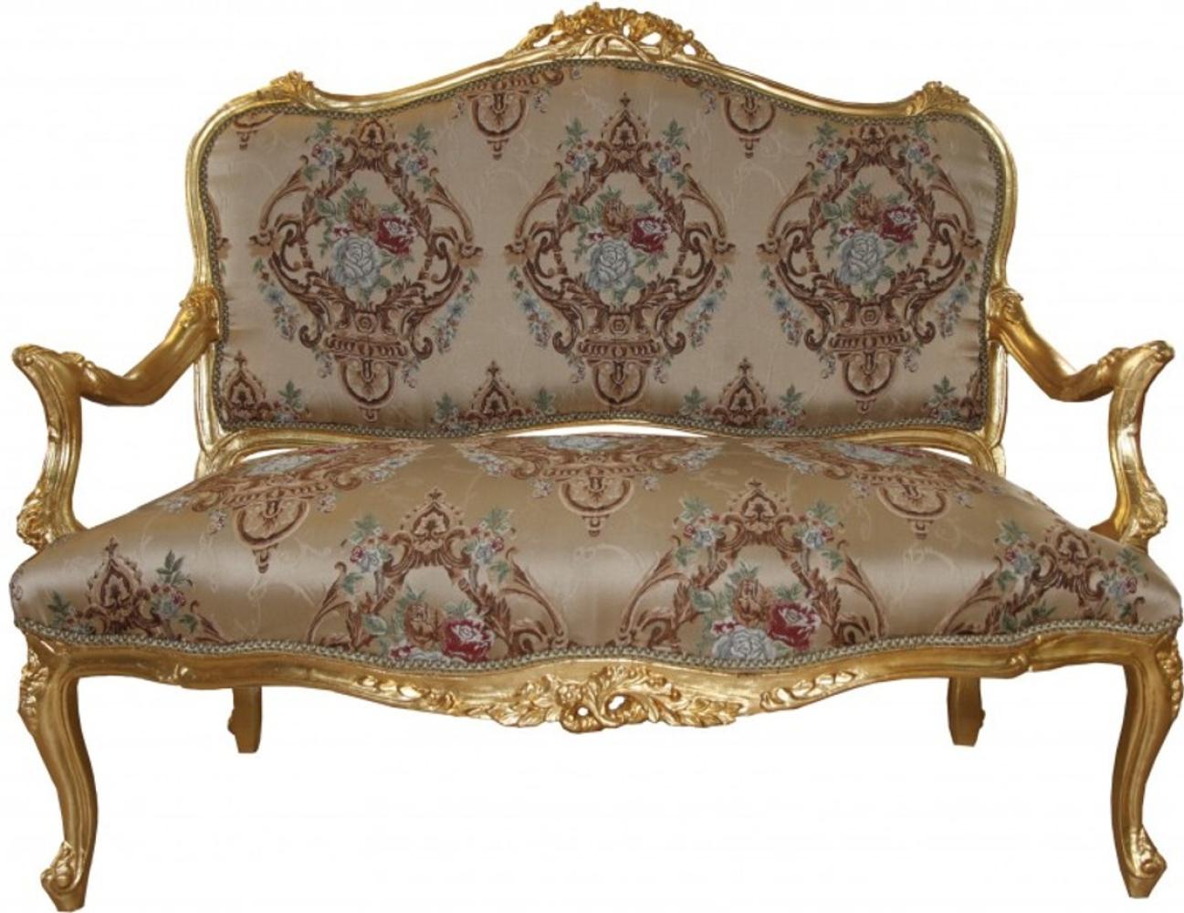 Casa Padrino Barock Sofa Creme Muster / Gold - italienischer Stil - Barock Möbel - prunkvoll und ausgefallen! Bild 1