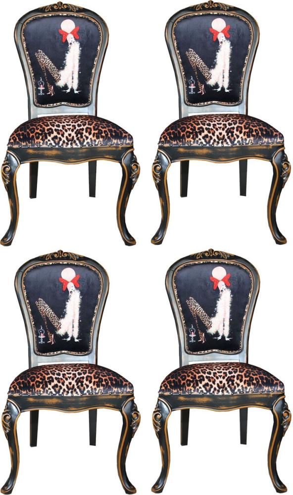 Casa Padrino Luxus Barock Esszimmer Set Dame mit High Heels Leopard / Schwarz / Braun 50 x 50 x H. 110 cm - 4 handgefertigte Esszimmerstühle - Barockmöbel Bild 1