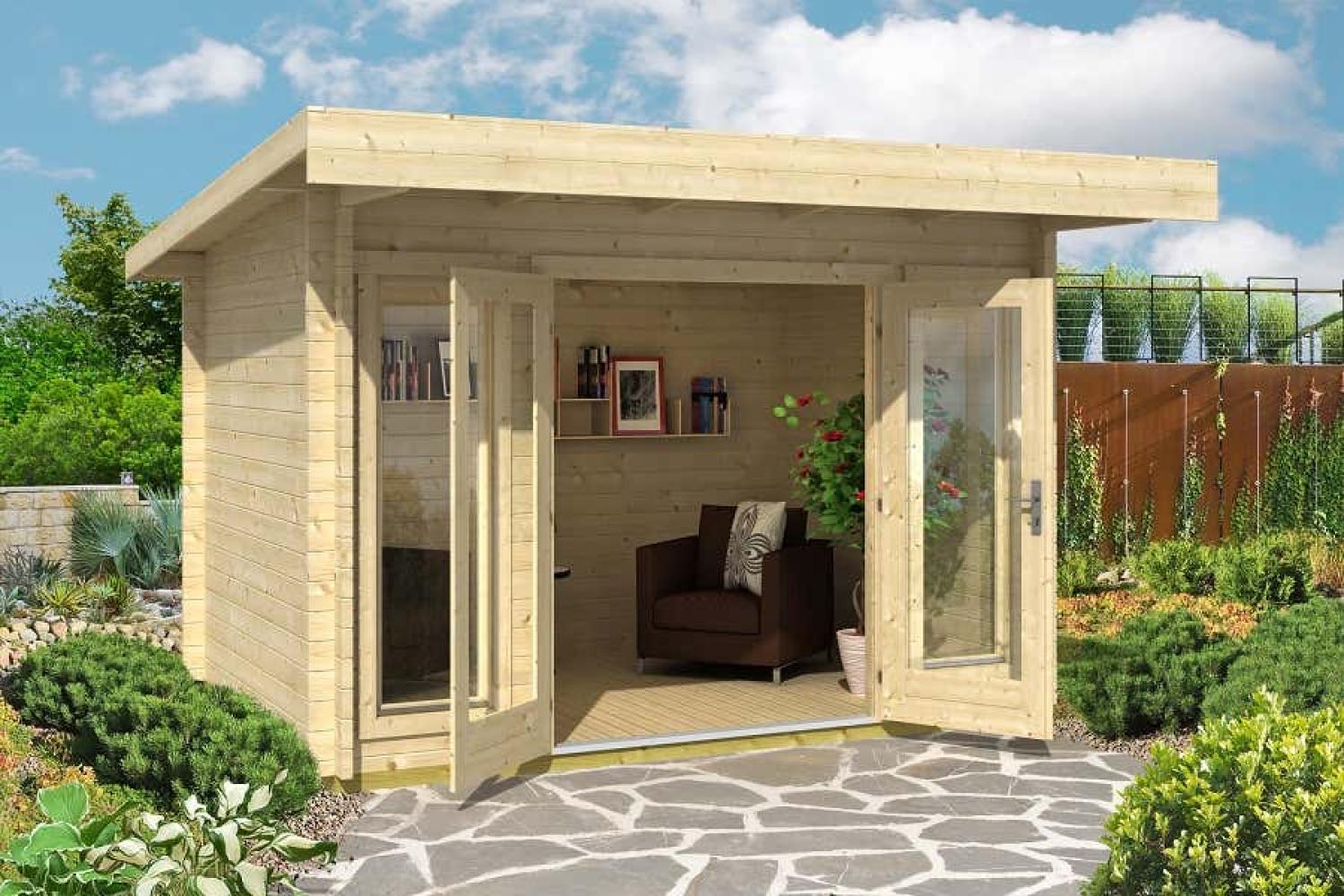 Lasita Maja Gartenhaus Barbados Mini ISO Gartenhaus aus Holz Holzhaus mit 44 mm Wandstärke Blockbohlenhaus mit Montagematerial Bild 1