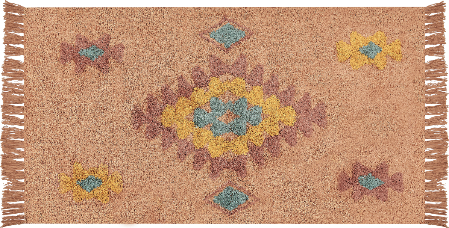 Teppich Baumwolle orange 80 x 150 cm geometrisches Muster IGDIR Bild 1
