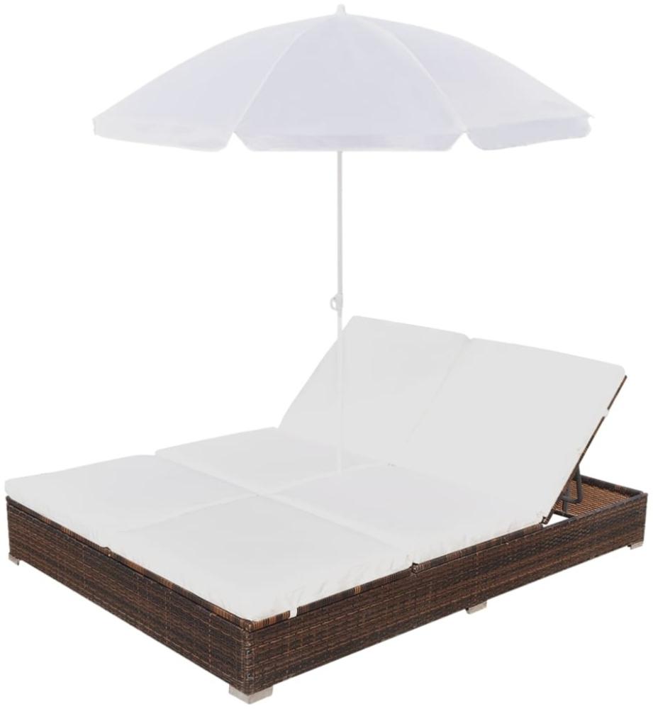 vidaXL Outdoor-Loungebett mit Sonnenschirm Poly Rattan Braun Bild 1