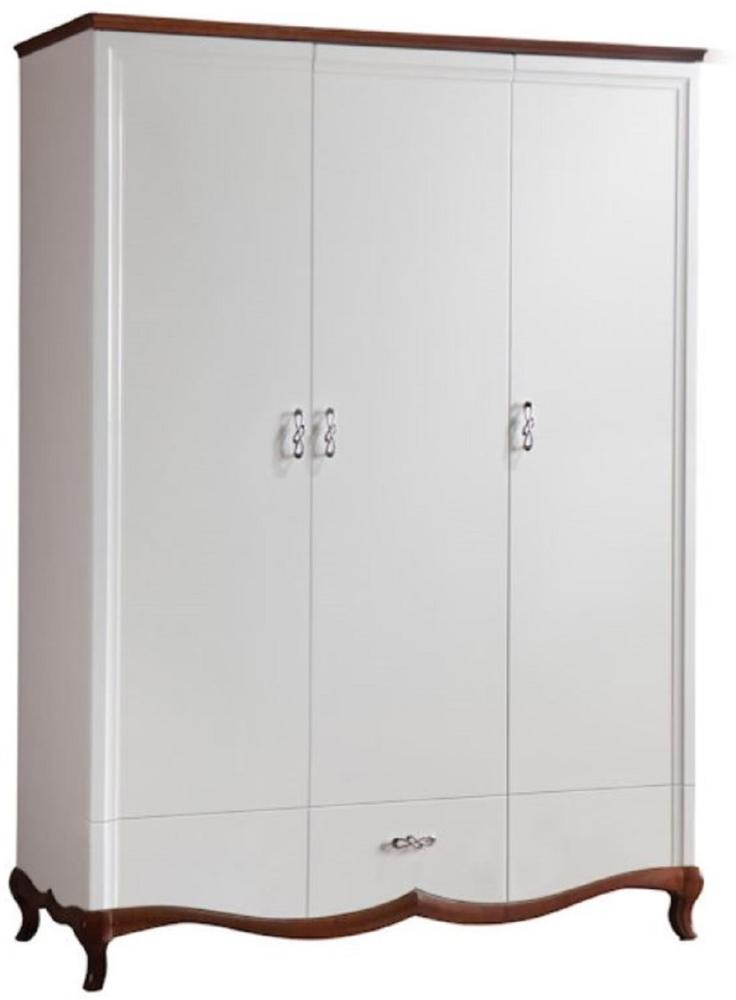 Casa Padrino Luxus Art Deco Schlafzimmerschrank Weiß / Dunkelbraun 164,2 x 62,5 x H. 209,5 cm - Kleiderschrank mit 3 Türen und Schublade - Schlafzimmermöbel Bild 1