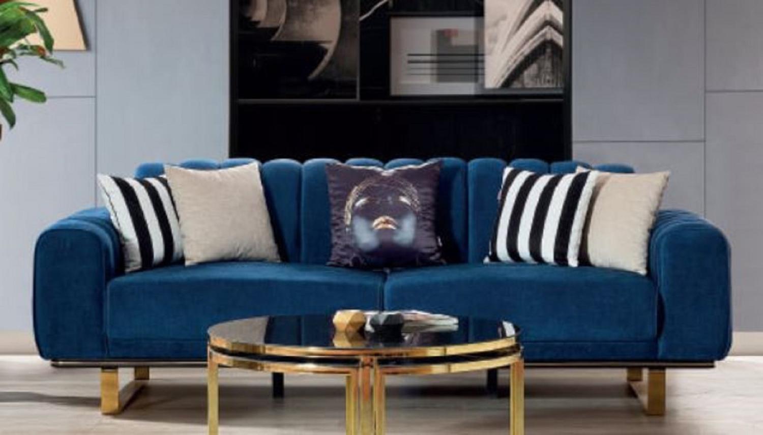 Casa Padrino Luxus Sofa Blau / Schwarz / Gold 240 x 100 x H. 85 cm - Modernes Wohnzimmer Sofa Bild 1
