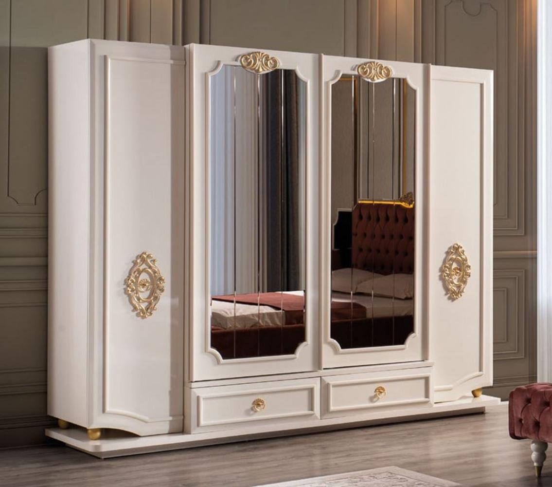 Casa Padrino Luxus Barock Schlafzimmerschrank Weiß / Gold 267 x 73 x H. 223 cm - Edler Massivholz Kleiderschrank - Schlafzimmer Möbel im Barockstil - Luxus Qualität Bild 1
