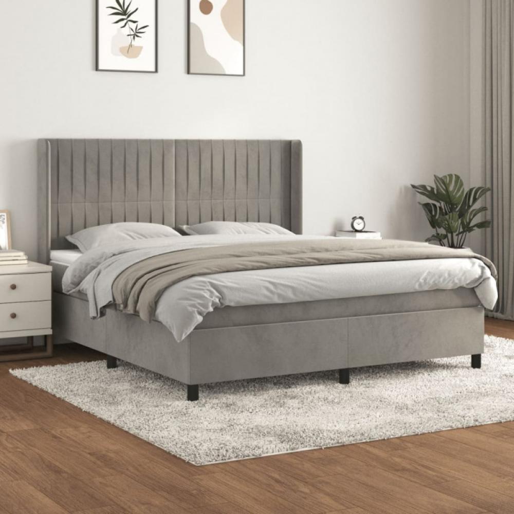 vidaXL Boxspringbett mit Matratze Hellgrau 180x200 cm Samt Bild 1