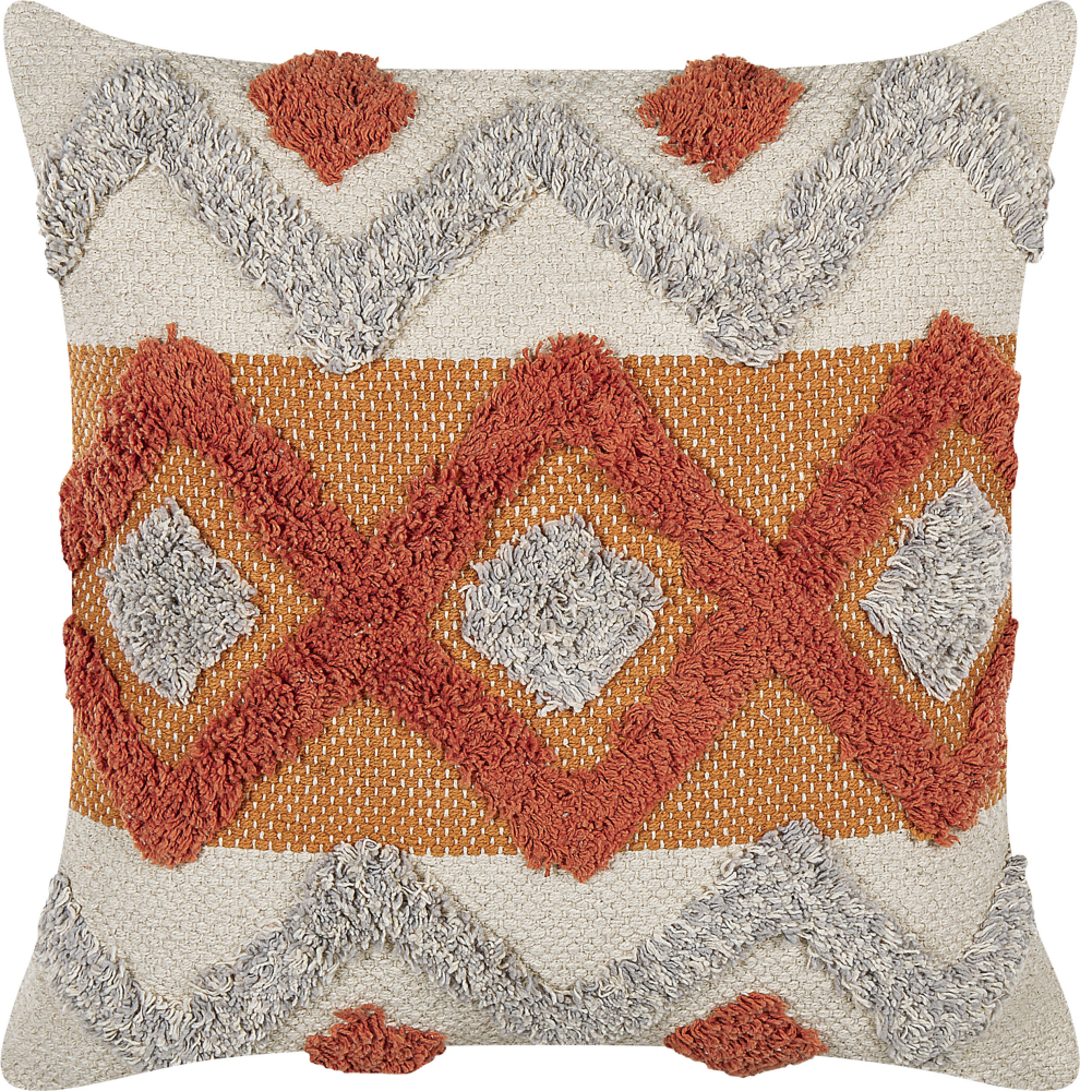 Dekokissen geometrisches Muster Baumwolle beige orange getuftet 45 x 45 cm BREVIFOLIA Bild 1