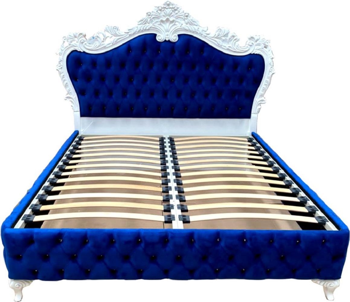 Casa Padrino Luxus Barock Doppelbett Royalblau / Weiß - Prunkvolles Massivholz Bett mit Glitzersteinen - Barock Schlafzimmer Möbel Bild 1