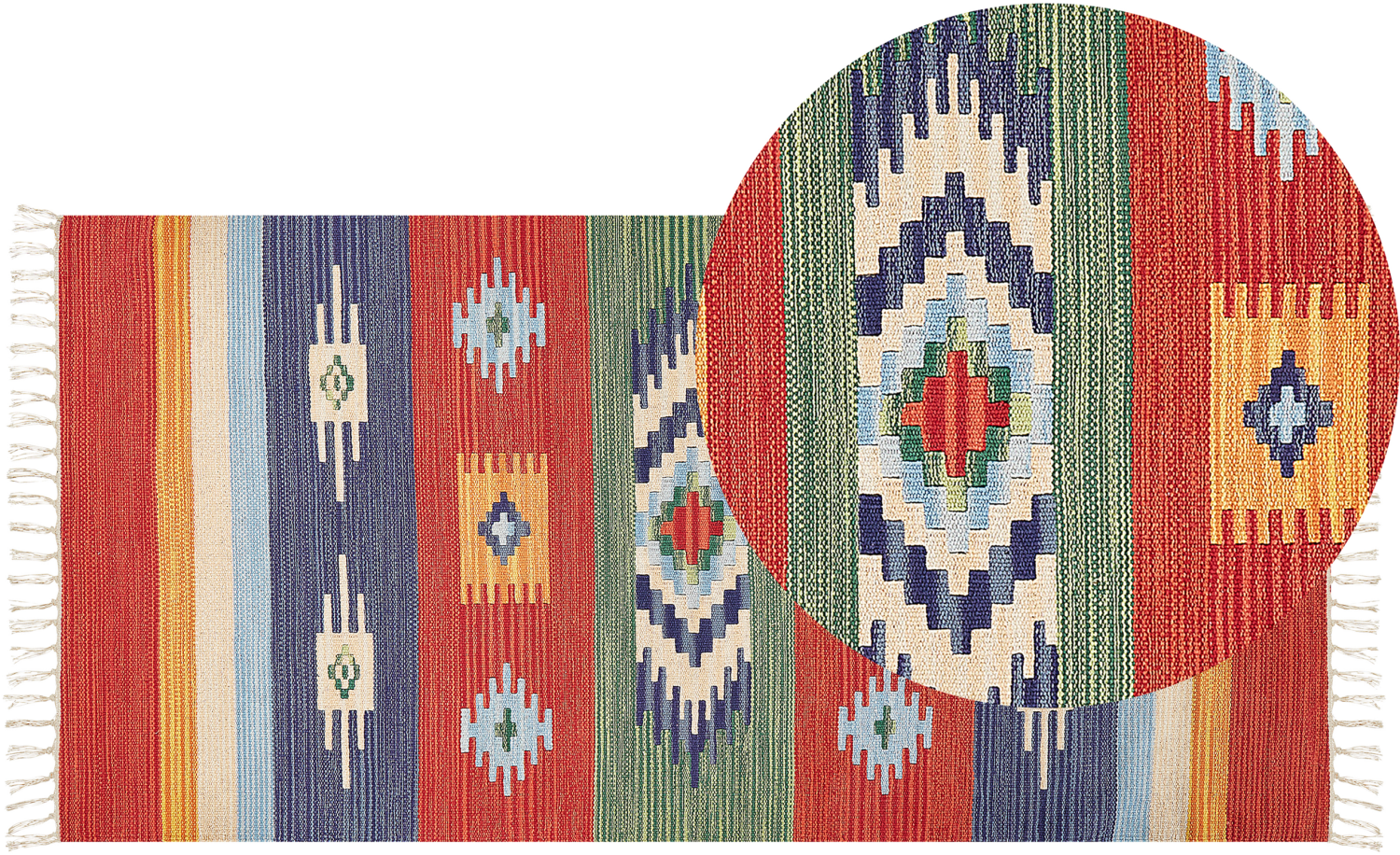 Kelim Teppich Baumwolle mehrfarbig 80 x 150 cm geometrisches Muster Kurzflor KAMARIS Bild 1