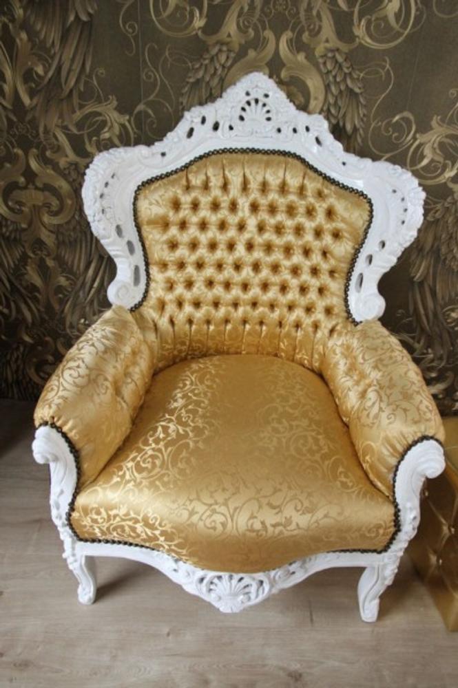 Casa Padrino Barock Sessel King Gold Muster / Weiß 85 x 85 x H. 120 cm - Antik Stil Möbel Bild 1