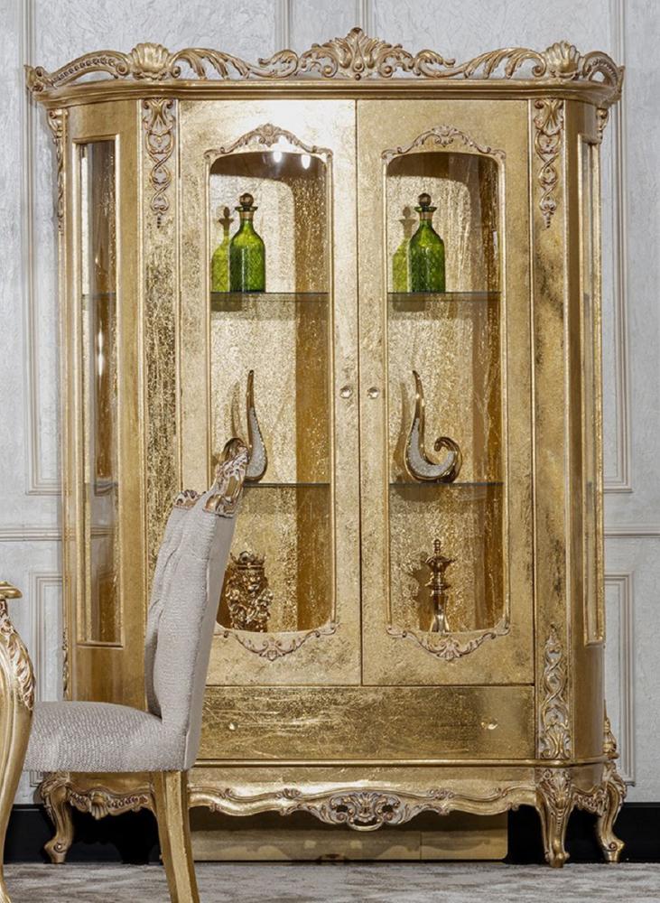 Casa Padrino Luxus Barock Vitrine Gold - Handgefertigter Massivholz Vitrinenschrank mit 2 Glastüren und Schublade - Luxus Möbel im Barockstil - Barock Möbel - Edel & Prunkvoll Bild 1