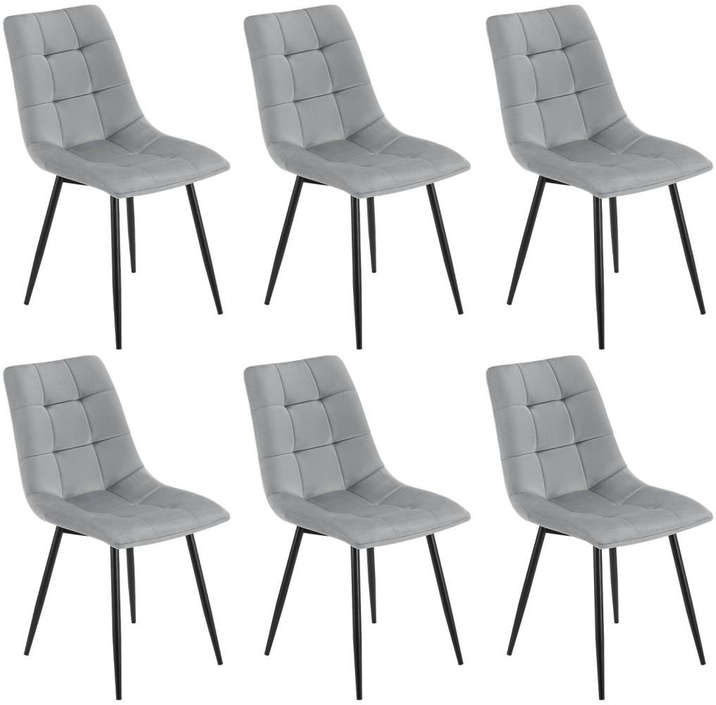 Juskys Esszimmerstühle Blanca 6er Set - Samt Stühle gepolstert - Stuhl für Esszimmer, Küche & Wohnzimmer - modern, belastbar bis 120 kg Hellgrau Bild 1
