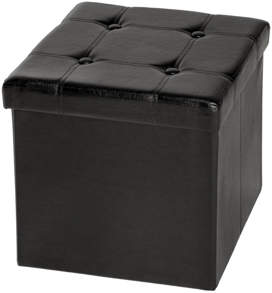 Faltbarer Sitzwürfel aus Kunstleder mit Stauraum - schwarz Bild 1