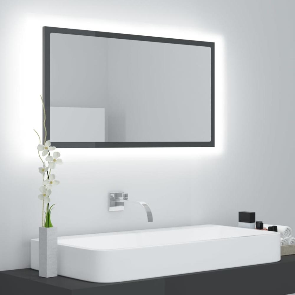 LED-Badspiegel, Spanplatte Hochglanz-Grau, 80 x 8,5 x 37 cm Bild 1