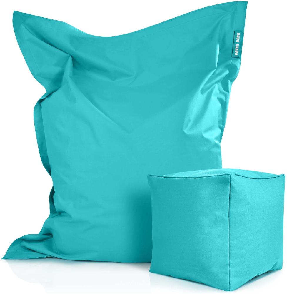 Green Bean© 2er Set XXL Sitzsack "Square+Cube" inkl. Pouf fertig befüllt mit EPS-Perlen - Riesensitzsack 140x180 Liege-Kissen Bean-Bag Chair Türkis Bild 1