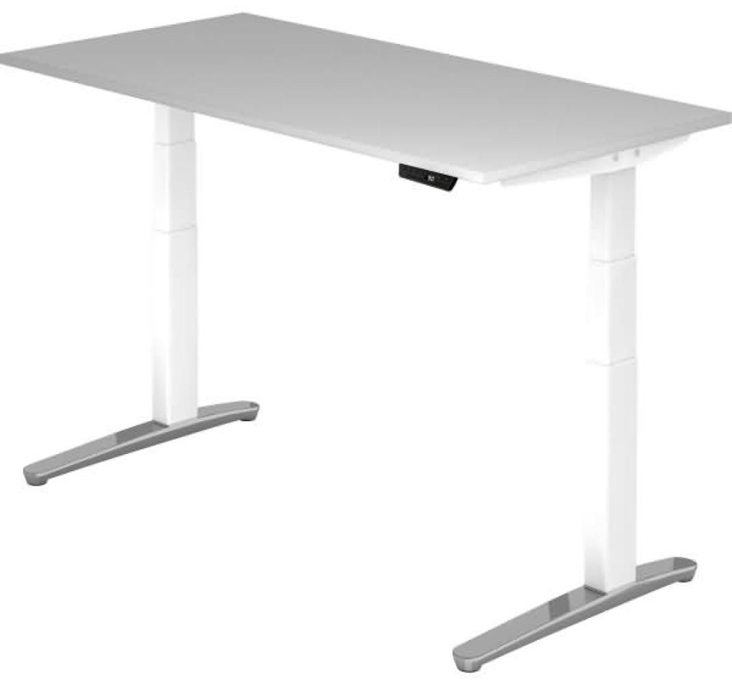 'XBHM16' Sitz-Steh-Schreibtisch elektrisch 160x80cm Grau/Weiß, poliert Bild 1