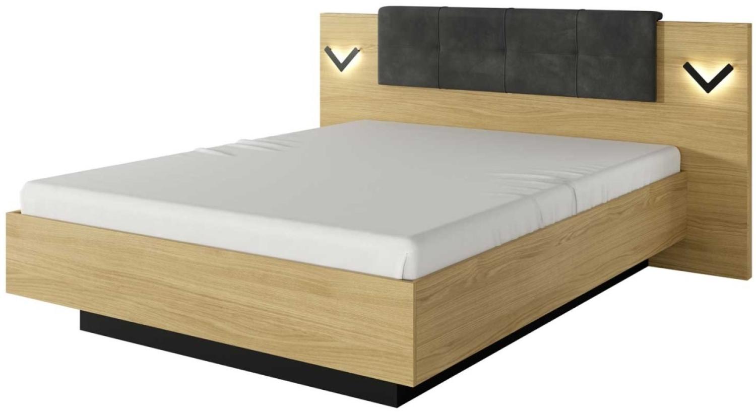 Bett Doppelbett Verso 160x200cm Skandinavische Eiche schwarz mit Beleuchtung Bild 1