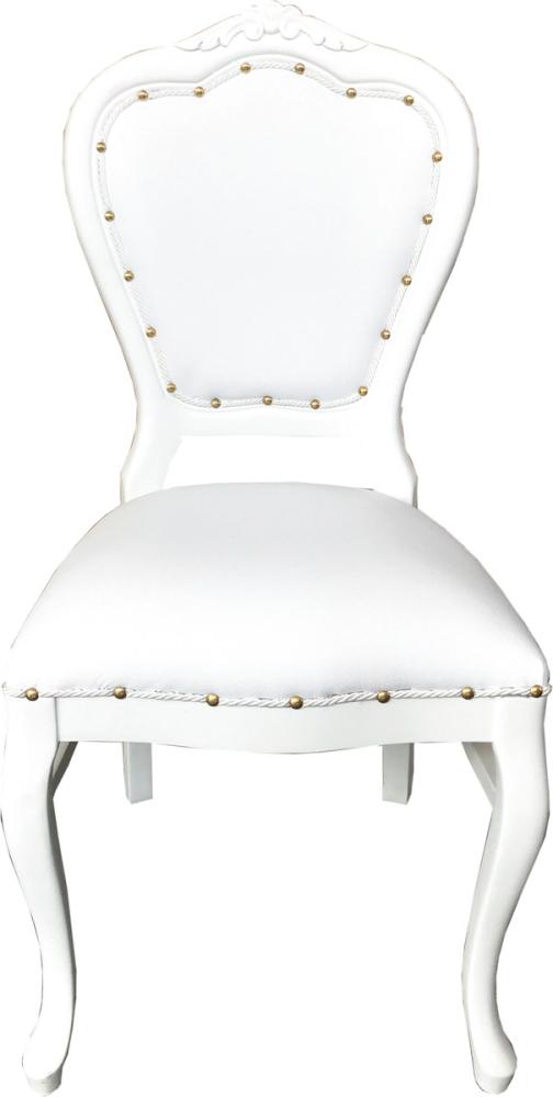 Casa Padrino Barock Luxus Esszimmer Stuhl Weiß Kunstleder / Weiß - Handgefertigte Möbel Bild 1