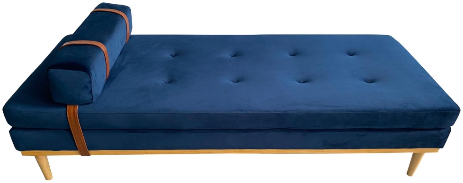 Daybed Blau 180 x 75 cm aus Samt mit Beinen aus Heveaholz Bild 1