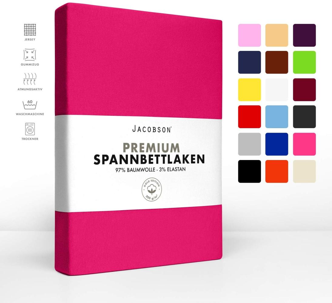 Jacobson Jersey Spannbettlaken Spannbetttuch Baumwolle Bettlaken (Premium 200x220 cm, Pink) Bild 1