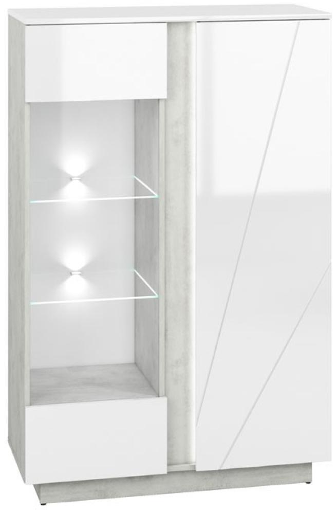Vitrine "Lumens" Glasvitrine 92cm beton lichtgrau MDF weiß Hochglanz Bild 1
