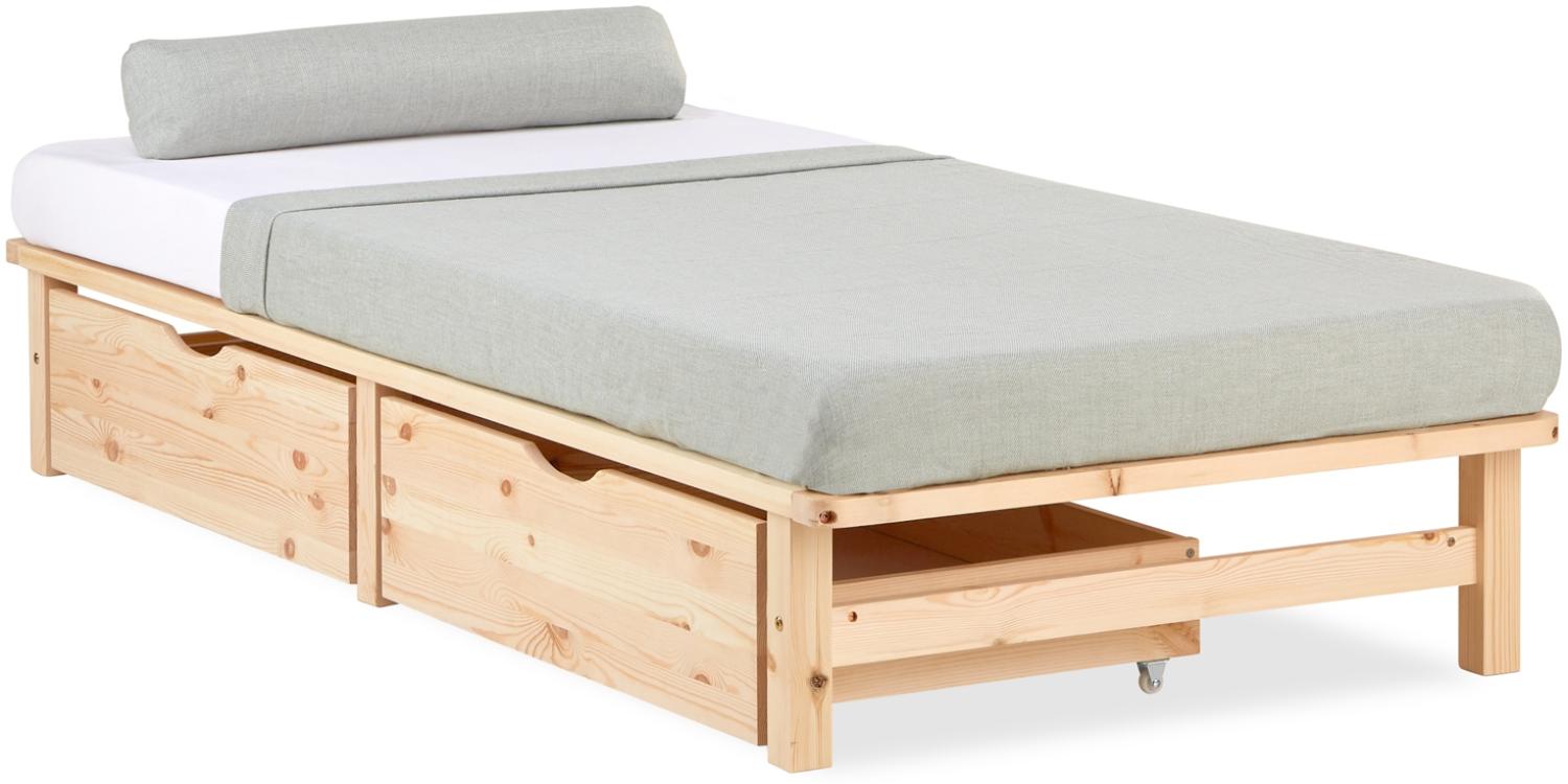 Homestyle4u Palettenbett mit Bettkästen und Lattenrost, Kiefernholz natur, 90 x 200 cm Bild 1