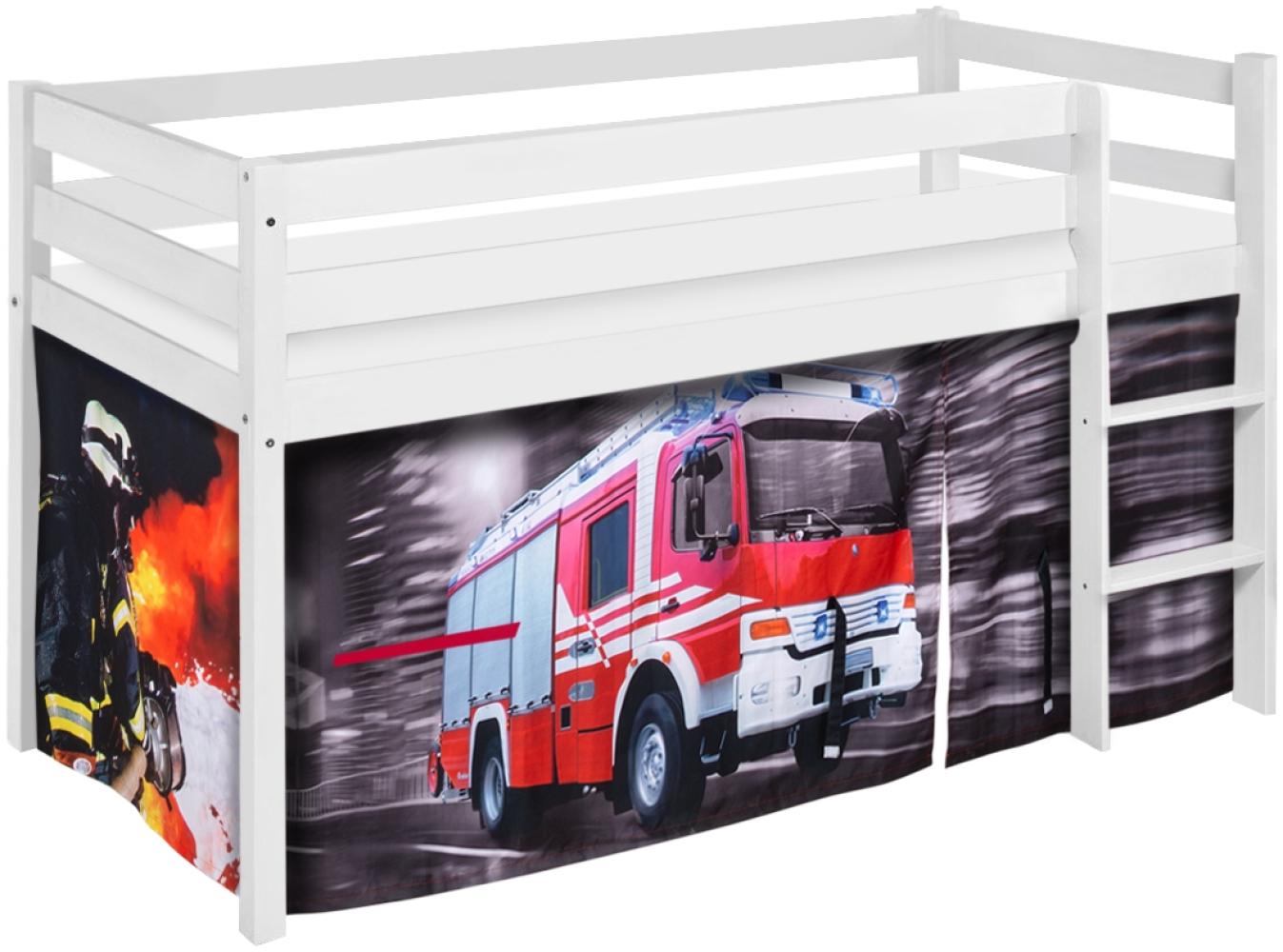 Lilokids 'Jelle' Spielbett 90 x 190 cm, Feuerwehr, Kiefer massiv, mit Vorhang Bild 1