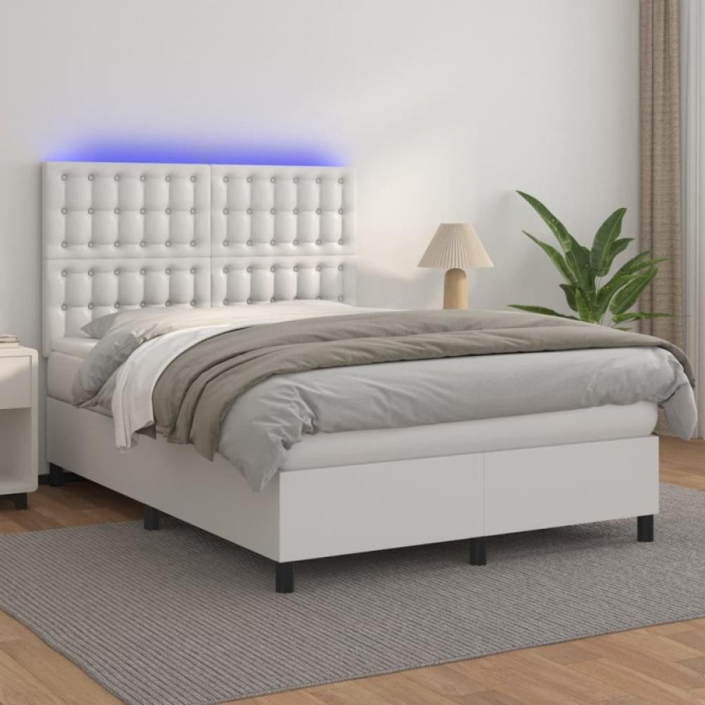 Boxspringbett mit Matratze & LED Weiß 140x190 cm Kunstleder (Farbe: Weiß) Bild 1