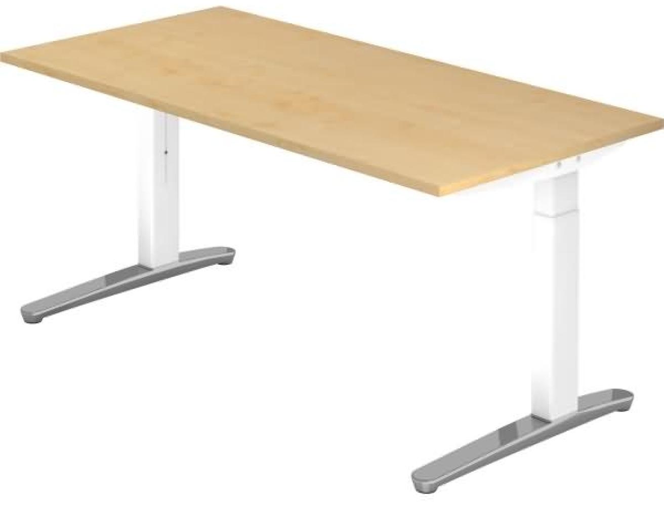 'XB16' Schreibtisch, C-Fuß, poliert, 160x80cm, Ahorn / Weiß Bild 1