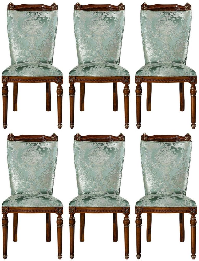 Casa Padrino Luxus Barock Esszimmer Stuhl Set Mintgrün / Braun 53 x 55 x H. 109 cm - Edles Küchen Stühle 6er Set - Barock Esszimmer Möbel Bild 1