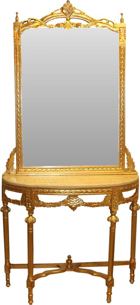Casa Padrino Barock Spiegelkonsole Gold mit Marmorplatte und mit schönen Barock Verzierungen auf dem Spiegelglas Mod5 - Antik Look Bild 1