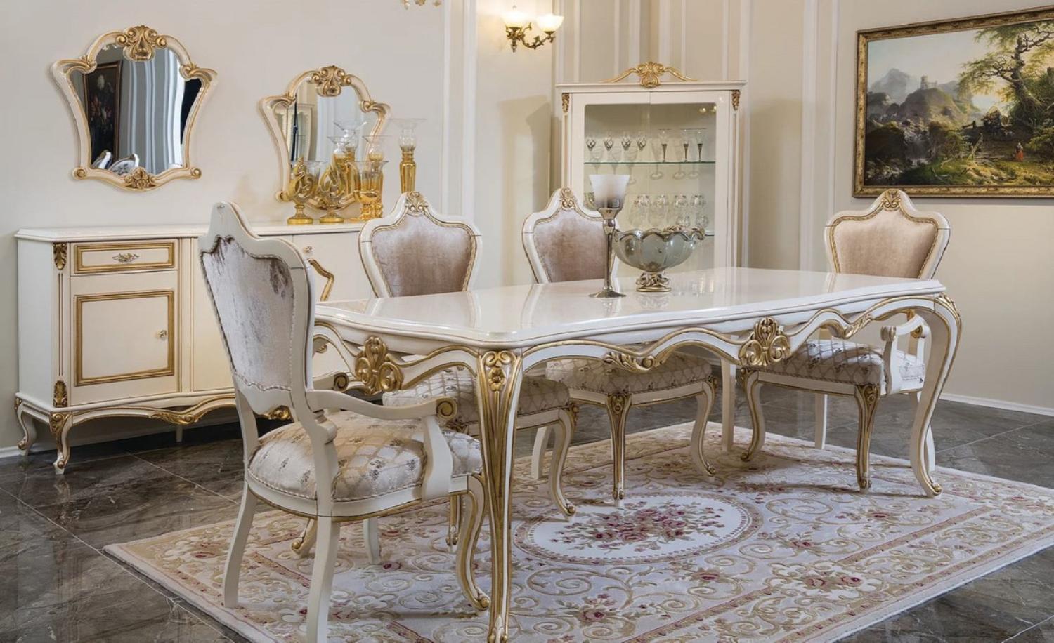 Casa Padrino Luxus Barock Esszimmer Set Rosa / Weiß / Gold - 1 Esstisch & 6 Esszimmerstühle - Esszimmer Möbel im Barockstil - Edel & Prunkvoll Bild 1