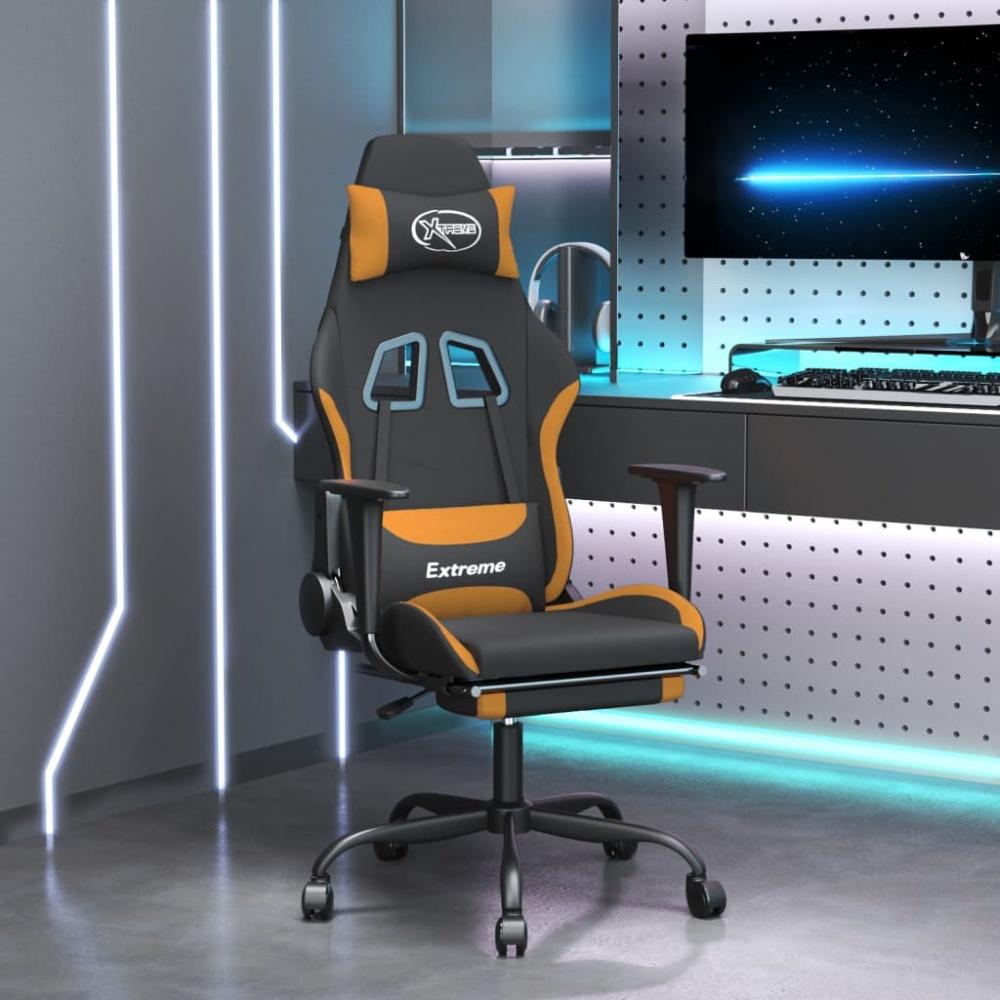 Gaming-Stuhl mit Fußstütze Schwarz und Orange Stoff, Drehbar [3143727] Bild 1