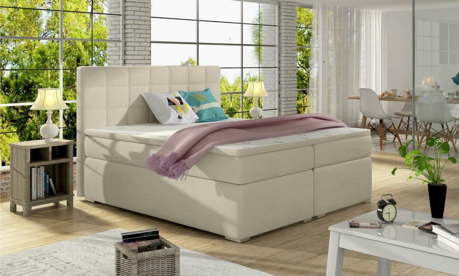 Stylefy Neptune Boxspringbett Beige Kunstleder MADRYT 160x200 cm Bild 1