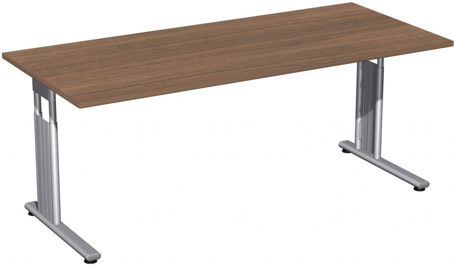 Schreibtisch 'C Fuß Flex' höhenverstellbar, 180x80cm, Nussbaum / Silber Bild 1
