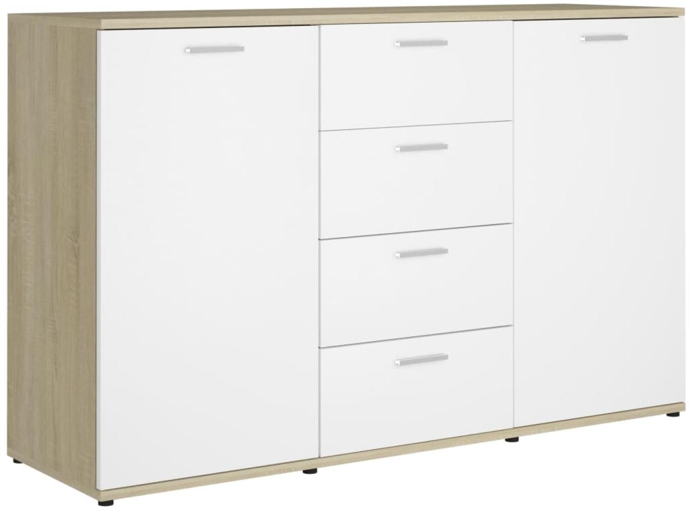 vidaXL Sideboard Weiß und Sonoma-Eiche 120×35,5×75 cm Spanplatte Bild 1