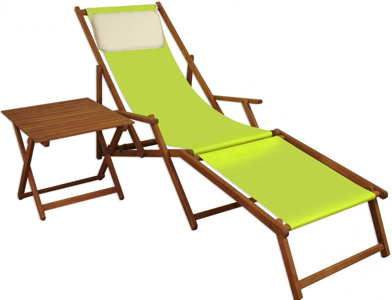 Liegestuhl pistazie Fußablage Tisch Kissen Deckchair Sonnenliege Holz Gartenliege 10-306FTKH Bild 1