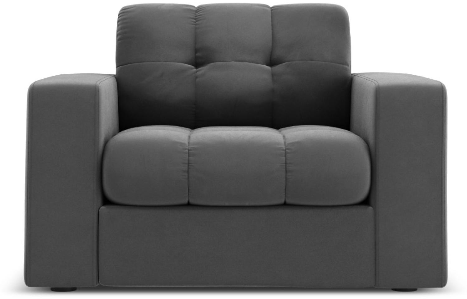 Micadoni Samtstoff Sessel Justin | Bezug Grey | Beinfarbe Black Plastic Bild 1