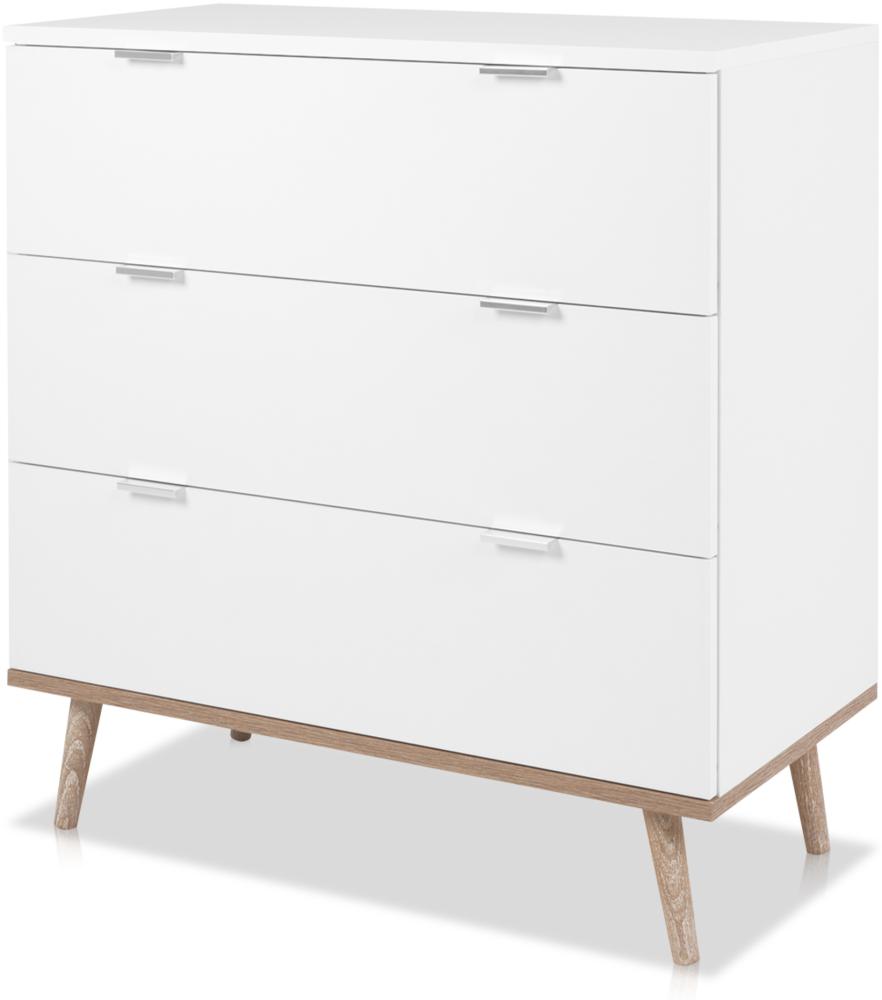 KHG Kommode 3 Schubladen Scandi, Sideboard aus Holzwerkstoff weiß foliert für Wohnzimmer und Esszimmer, 80 x 86 x 40 cm (B/H/T) Bild 1