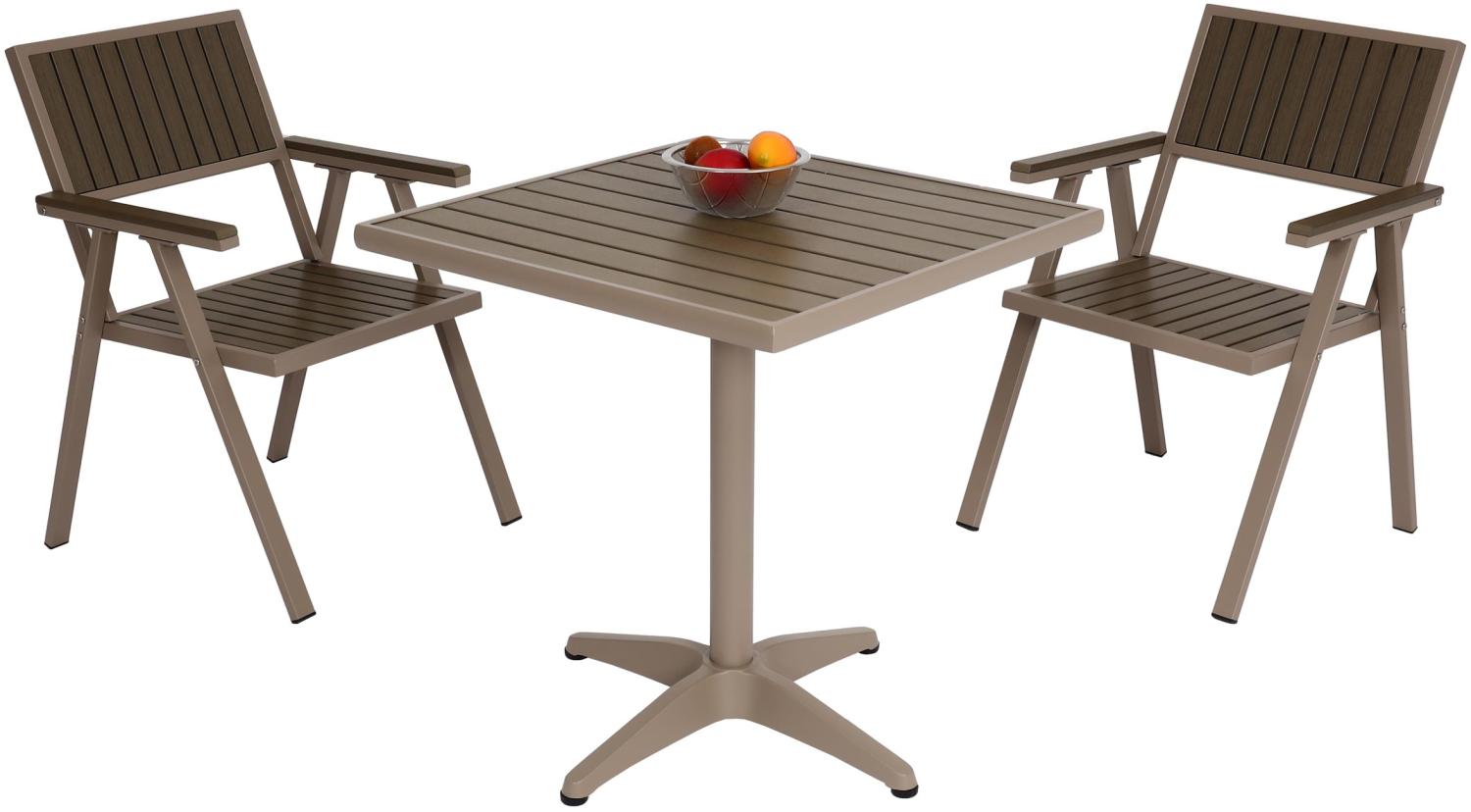 2er-Set Gartenstuhl+Gartentisch HWC-J95, Stuhl Tisch, Gastro Outdoor-Beschichtung, Alu Holzoptik ~ champagner, grau Bild 1