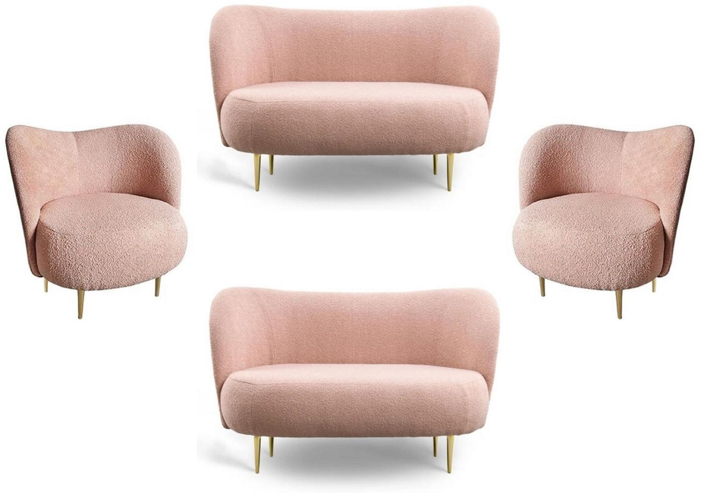 Casa Padrino Luxus Wohnzimmer Set Rosa / Gold - 2 Luxus Sofas mit gebogener Rückenlehne & 2 Luxus Sessel mit gebogener Rückenlehne - Wohnzimmer Möbel - Luxus Möbel - Luxus Einrichtung Bild 1