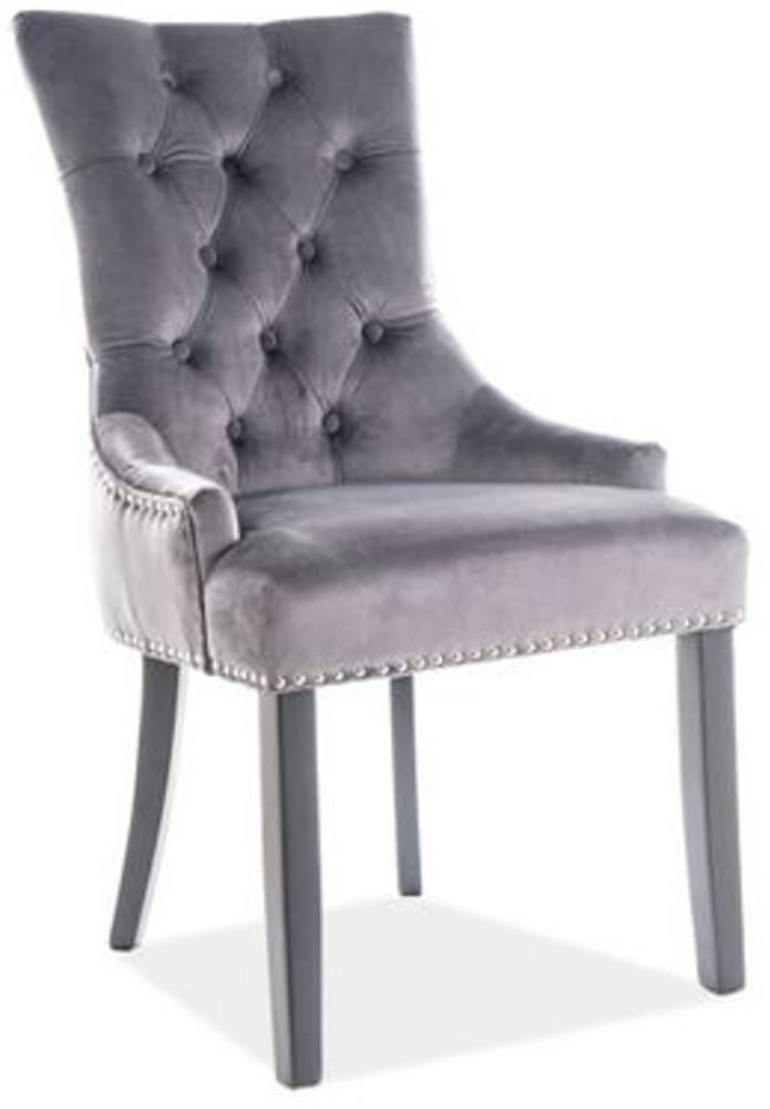Casa Padrino Luxus Chesterfield Esszimmer Stuhl Grau / Silber / Schwarz - Küchenstuhl mit Samtstoff - Esszimmer Möbel Bild 1